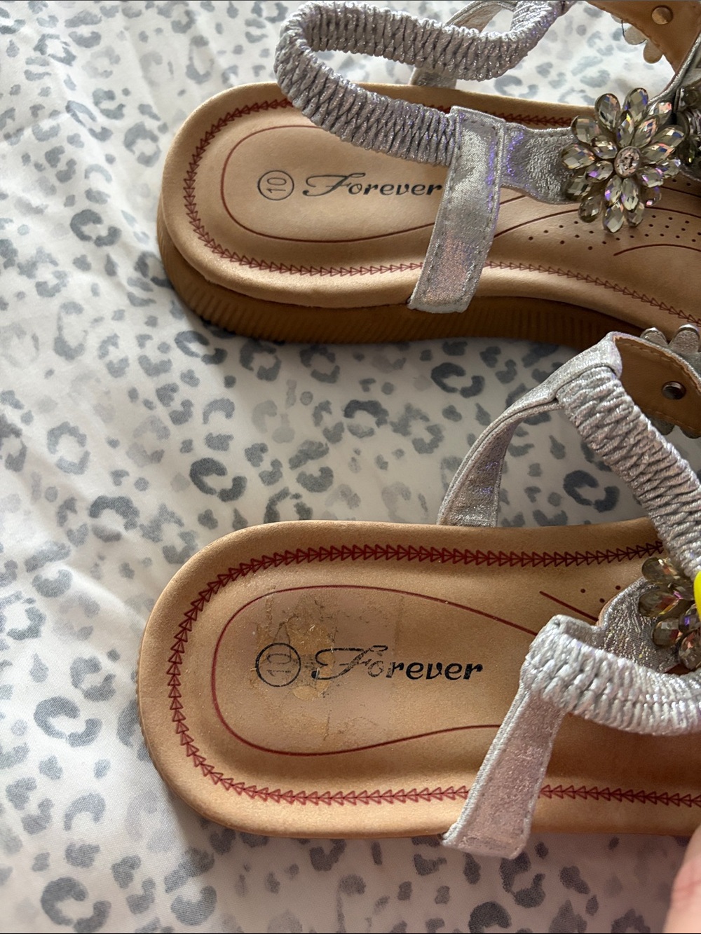 Women's Comfort Silver Jeweled T-Strap Sandals - 10 - Picture 3 of 4